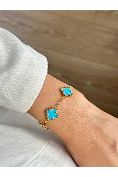 YOUES JEWELRY 316L Steel Clover Bracelet Women's Bracelet Double Sided Bracelet Gold