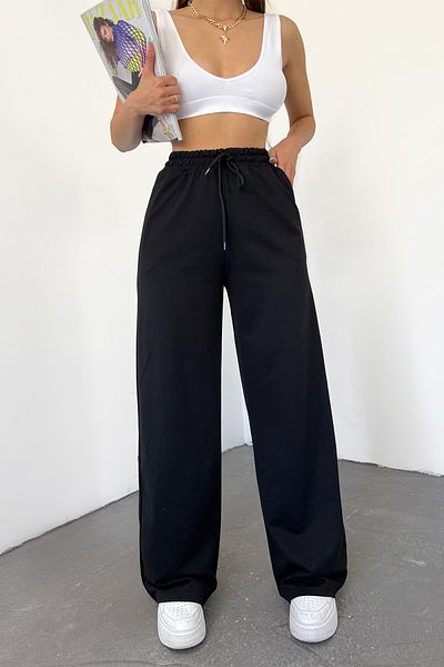 Hera Moda Women's Black Summer High Waist Loose Wide Leg Loose Sweatpants
