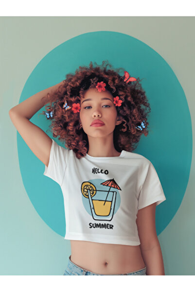 LAYORA الليمون صيفي متعة! تي شيرت أبيض قصير مطبوع عليه Hello Summer