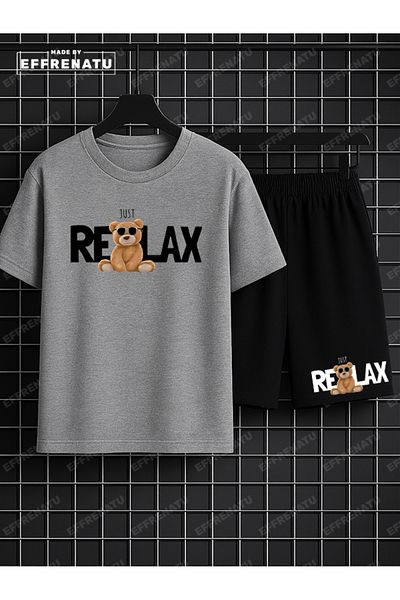 EFFRENATU Hıla Moda Shorts T-Shirt Suit Relax Printed