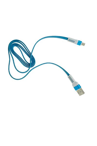 OEM Flat cable with protected connectors USB 2.0 male to microUSB male, length 1 meter, blue with white