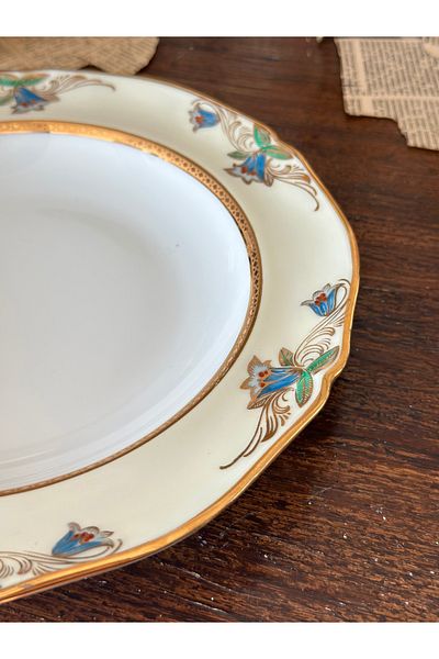 LIMOGES French Limoges Stamped Antique Porcelain Gold Gilded Floral Light Pit Serving Plate 24 cm 6 Pcs