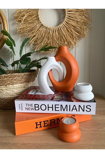 Porselian Sarmaşık Sevgili Vase and Candle Holder Set of 4 2 Colors
