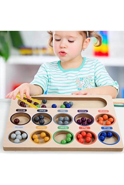 Noname Jucărie Montessori din lemn – Joc de sortare și numărare a culorilor