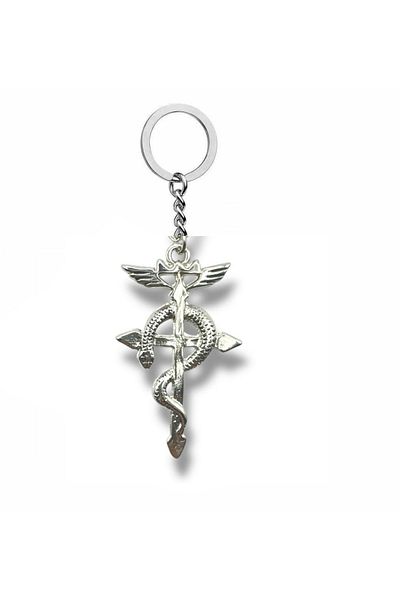 Herşey Nota Snake and Cross Unisex Keychain – Faith, Protection and Transformation Themed Design