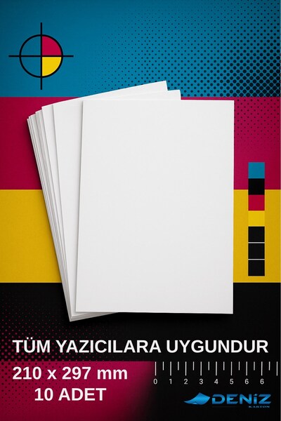 Deniz Karton 10 Adet | A4 Boy 1. Hamur Baskı Kağıdı - 190 Gram - Davetiye Kağ...