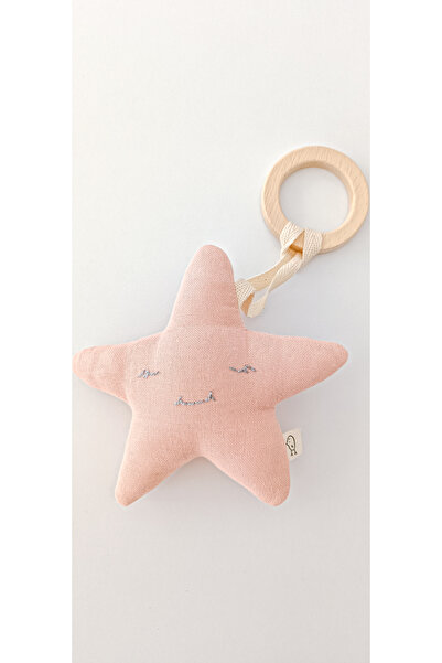 O&G Collection Yıldız %100 Pamuklu Müslin Oyuncaklı Doğal Ahşap Diş Kaşıyıcı / Bebek Odası Dekoru