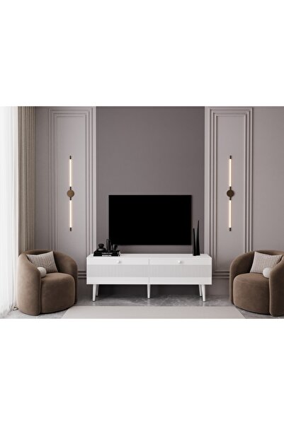 melura home MELURA TV ÜNİTESİ 160 CM 2 KAPAKLI %100 MDF LAKE AHŞAP AYAKLI
