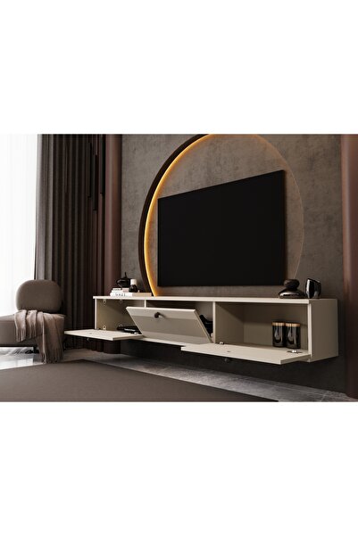 melura home MELURA TV ÜNİTESİ 180 CM 3 KAPAKLI %100 MDF DUVARA MONTE