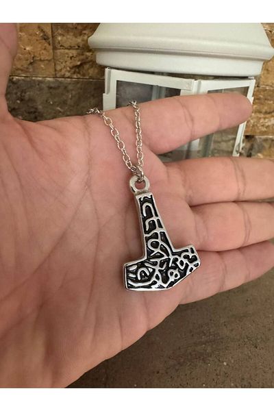 Herşey Nota Thor's Hammer Mjölnir Figured Unisex Necklace – with 60 cm Chain, Symbol of Power and Protection