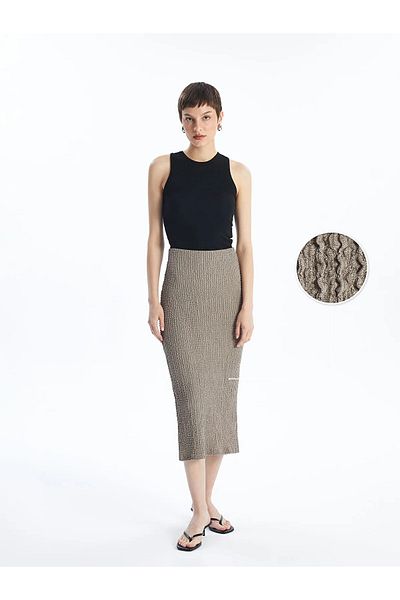 LC Waikiki Lcw Vision Brown Women's Tight Fit Straight Pencil Skirt as