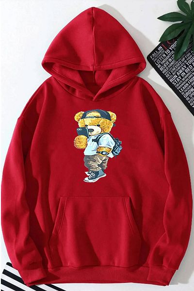 ModaSphere Plush Bear Printed Hooded Sweatshirt