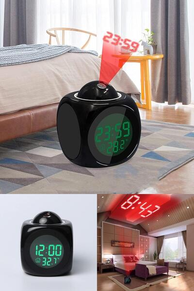 Yu Su Tools LED Projeksiyon Saat | Gece Görüşlü, Sıcaklık Göstergeli, Kablosuz Dijital Alarm Yansıtma Özellikli