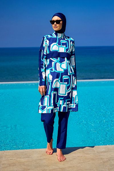 A Andalus Hijab Swimsuit Navy Blue |   4 Piece Suit, Hidden Zipper, R2513