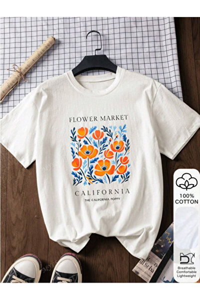 Framgan Γυναικεία/Ανδρικά T-shirts με στάμπα FLOWER, καθημερινά, κοντομάνικα,...