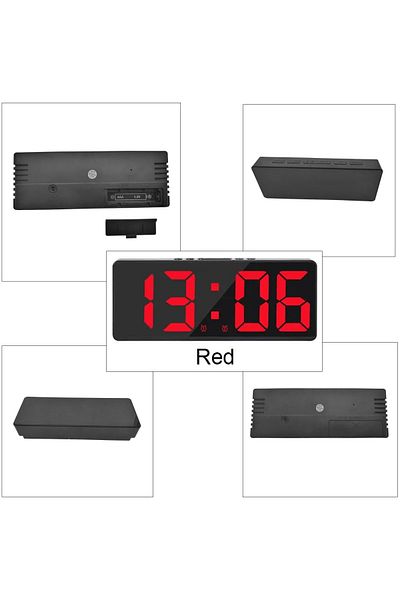 OEM Digital table clock with red LED display, multifunctional, VT-93816-R, 160 x 62 x 31 mm, ABS, black