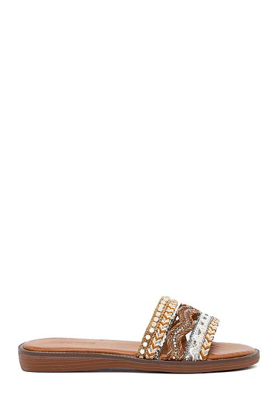 Derimod Women's Beige Stone Slippers 25Sfe463814