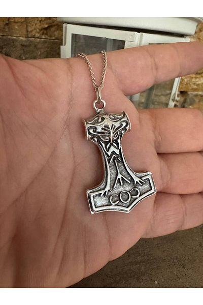 Herşey Nota Unisex Necklace with Nordic Thor Figure – 60 cm Chain, Power and Mythology Themed Viking Design