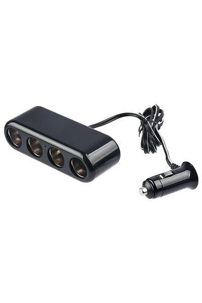 OEM Car cigarette lighter multiplier with 4-port splitter, DC 12-24V input, 100cm cable, 5V 1A, black