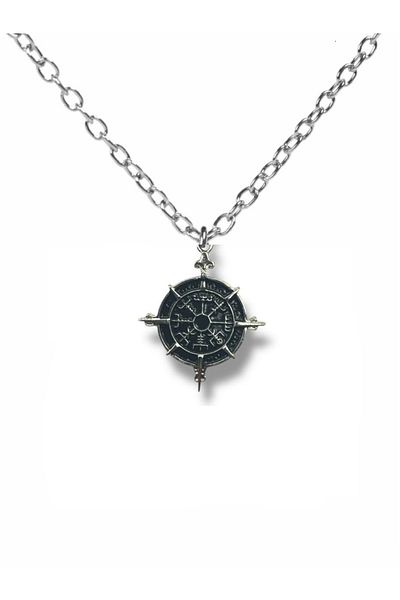 Herşey Nota Viking Compass Antique Look Unisex Necklace – with 60 cm Chain, Protection with Vegvísir Symbol