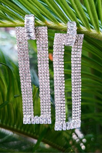 Monalisa Home أقراط فستان سهرة فاخرة من حجر الزركون باللون الفضي