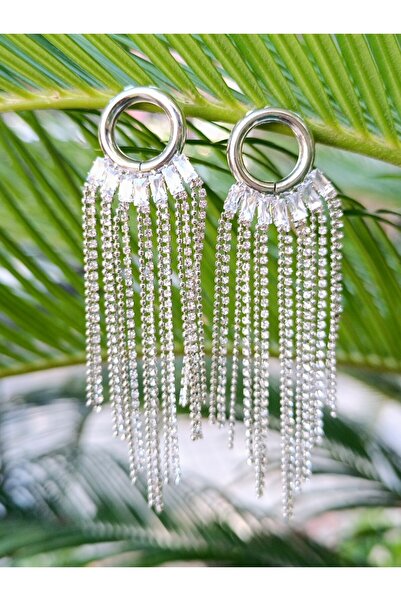 Monalisa Home Silver Color Zircon Stone Luxury Evening Dress Earrings