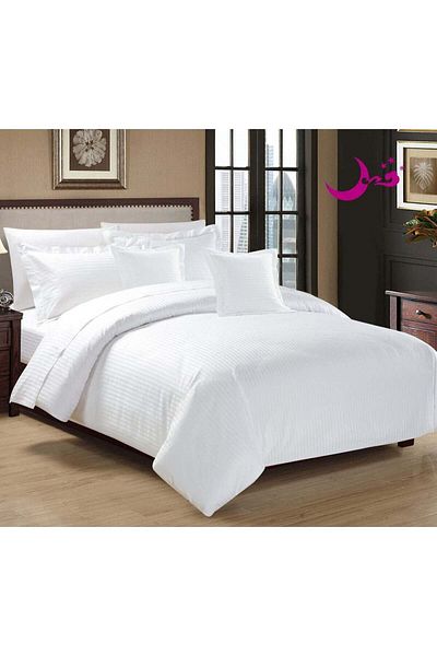 GENERAL Single Size Striped Bed Set 4 Pieces White 220x160 cm