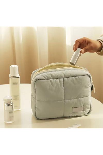 womistore Geantă de machiaj pentru femei, organizator cosmetic matlasat, geantă cosmetică de mare capacitate