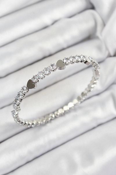 REBORN DESIGN Brass Zircon Stone Heart Model Silver Color Spring Women's Bracelet