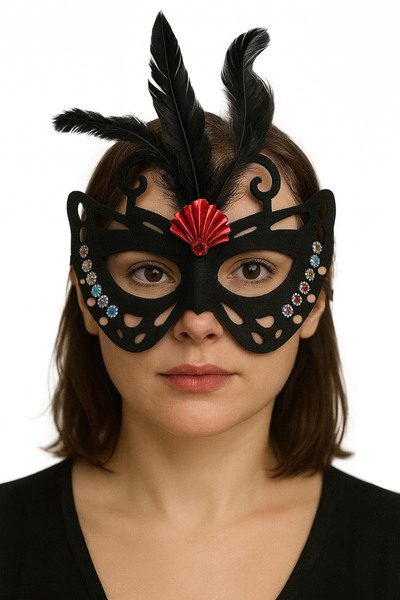 Ethab Ticaret قناع حفلات على شكل فراشة من جلد الغزال الأسود اللون مقاس 24 × 1...