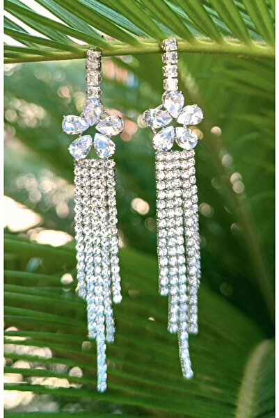 Monalisa Home Silver Color Zircon Stone Luxury Evening Dress Earrings