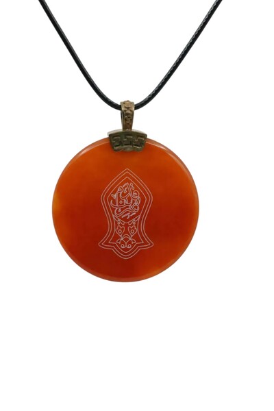TAKI DERYASI Red Agate Stone Natural Stone Necklace with the Seal of Justice Written