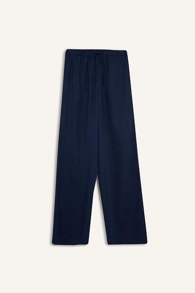 DeFacto Wide Leg Double Pocket Elastic Waist Standard Length Linen Blend Trousers E1981Ax25Sm