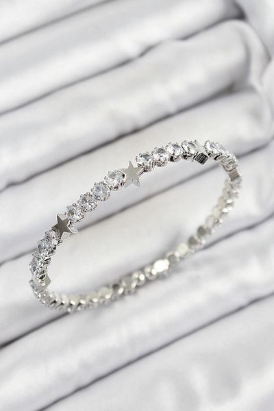 REBORN DESIGN Brass Zircon Stone Star Model Silver Color Spring Women's Bracelet