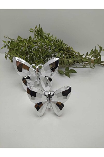 Genel Markalar Gümüş Renkli Dekoratif 2'li Kelebek Biblo Seti