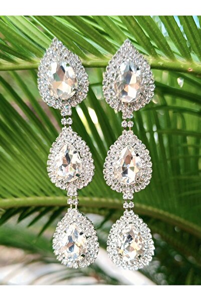 Monalisa Home Silver Color Zircon Stone Luxury Evening Dress Earrings