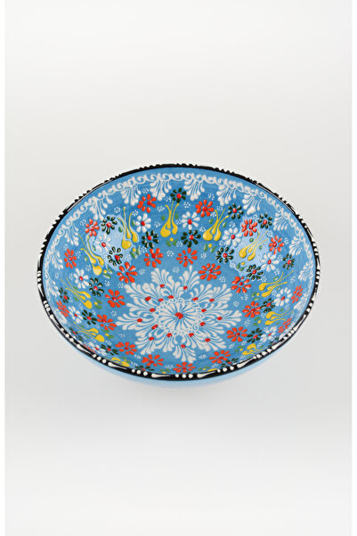 ADEN LİNA ART WORKSHOP 25 cm MAVİ meyve kasesi Otantik Çini Desen Seramik Dan...