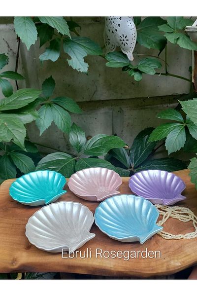 Ebruli Rosegarden 2 Li İnci Series 10 cm Seashell Oyster Concrete Decorative Bowl Jewelry Plate and Tealight Candle