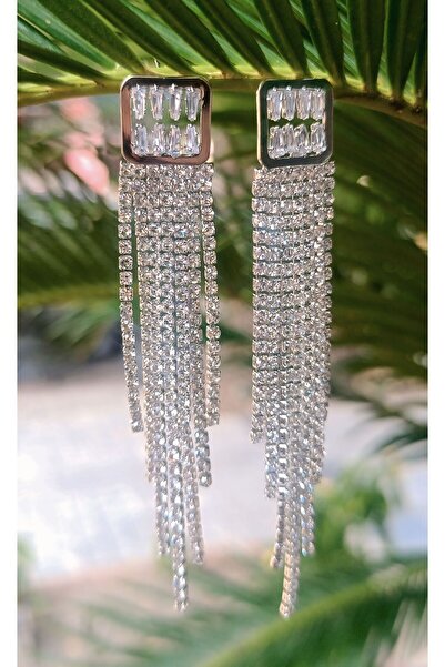 Monalisa Home Silver Color Zircon Stone Luxury Evening Dress Earrings