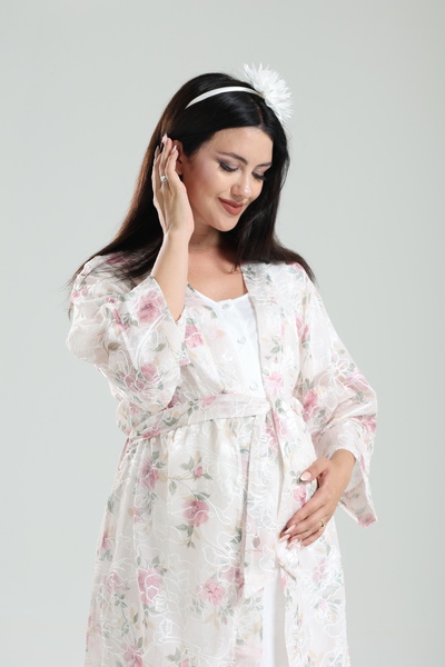 Lohussa Σετ νυχτικών με μοτίβο πούδρας ειδικού σχεδιασμού 100% βαμβακερό καλοκαιρινό μπουρνούζι εγκυμοσύνης