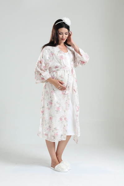 Lohussa Σετ νυχτικών με μοτίβο πούδρας ειδικού σχεδιασμού 100% βαμβακερό καλοκαιρινό μπουρνούζι εγκυμοσύνης