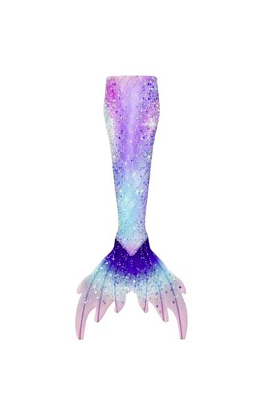 EarthKeepers Set de costum de baie sirenă Ariel din 2 piese, albastru pastel, include coadă și aripioare - THK® - 140 cm - 9-10 ani
