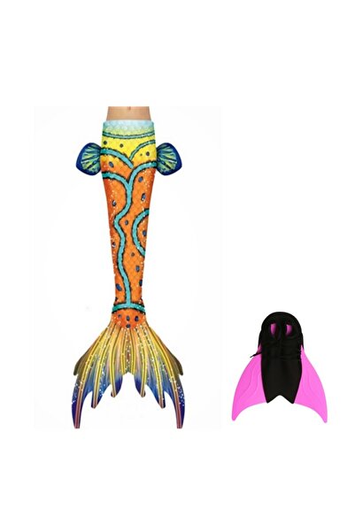 THK Set costum de baie sirenă Ariel din 2 piese, galben soare, include coadă ...