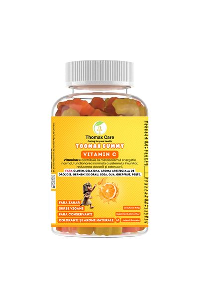 Thomaxcare Vitamin C 250 mg Fara Zahar,Vegan Gummy TooMax, 60 jeleuri gumate