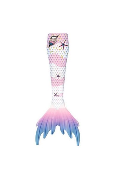 EarthKeepers Set de costum de baie Ariel cu 2 piese, sirenă, roz/alb, include coadă și labe de înot - Thk® - 140 cm - 9-10 ani