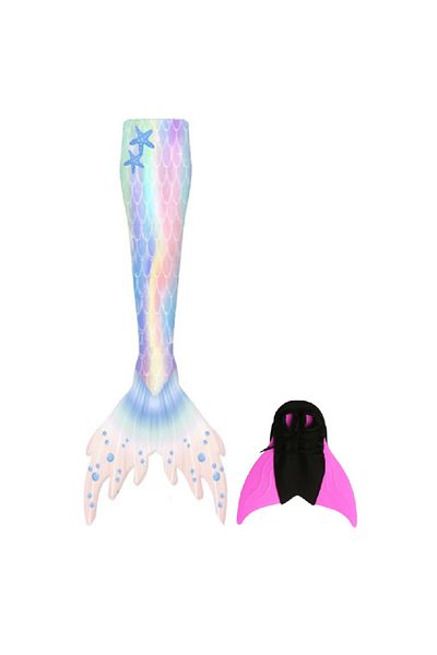 EarthKeepers Set de costum de baie Ariel Sirenă, 2 piese, Violet, Include coadă și aripioare - THK® - 110 cm - 3-4 ani