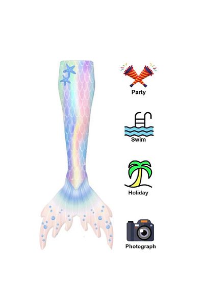 EarthKeepers Set de costum de baie Ariel Sirenă, 2 piese, Violet, Include coadă și aripioare - THK® - 110 cm - 3-4 ani