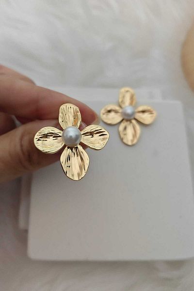 KYOLA DESİGN Pearl Clover Gold Women's Earrings