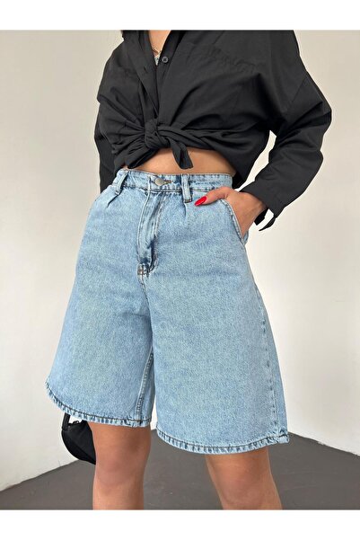 AHEN Çift Cepli Bermuda Denim Şort