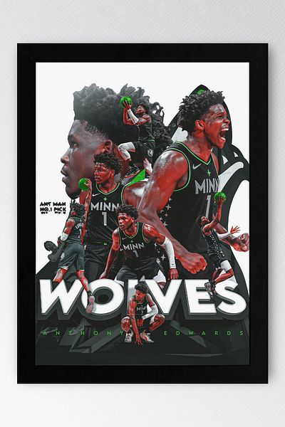 Saturn Anthony Edwards Framed Painting - Basketball Nba Poster Painting